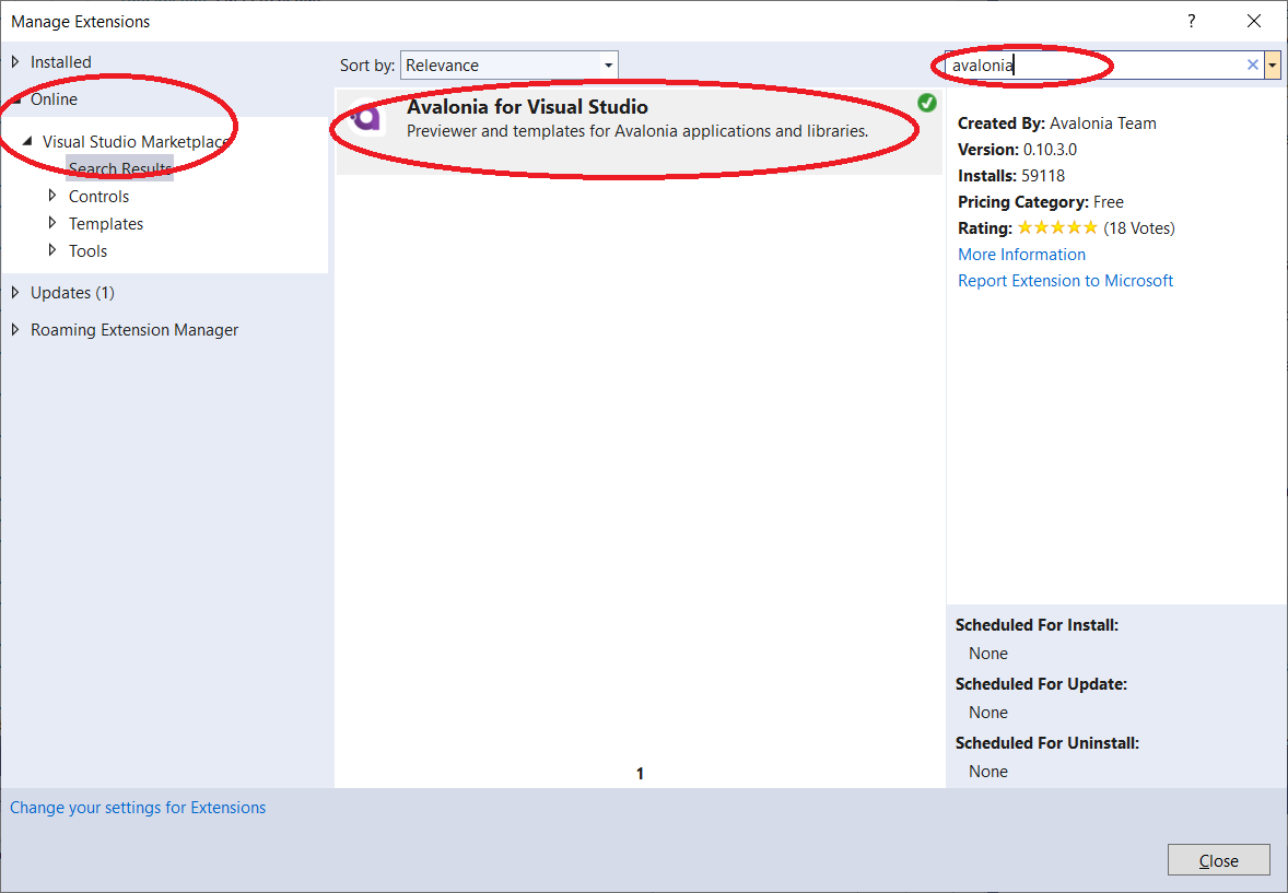 Installing Avalonia for Visual Studio extension