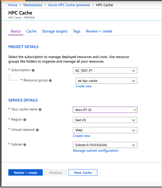 screenshot of project details page in Azure portal