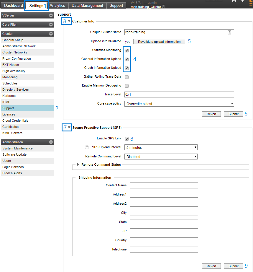 Screenshot containing all the steps for enabling support