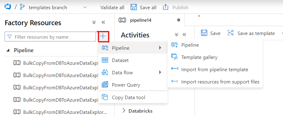 Open pipeline menu