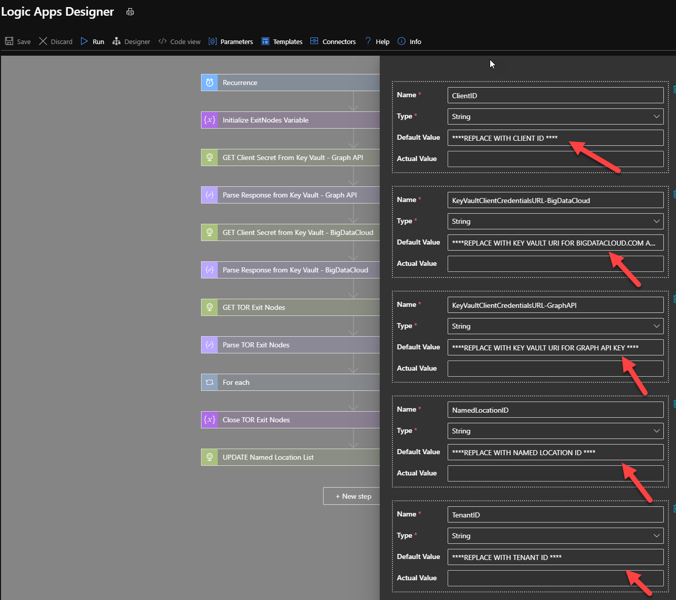 Replace defaults with tenant specific values