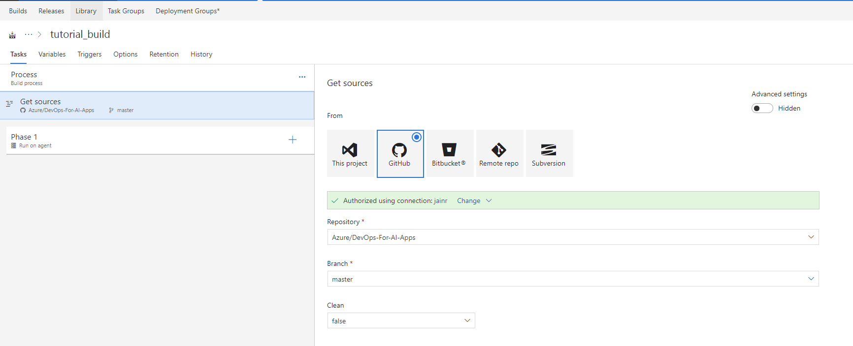 VSTS Get Sources Task Definition