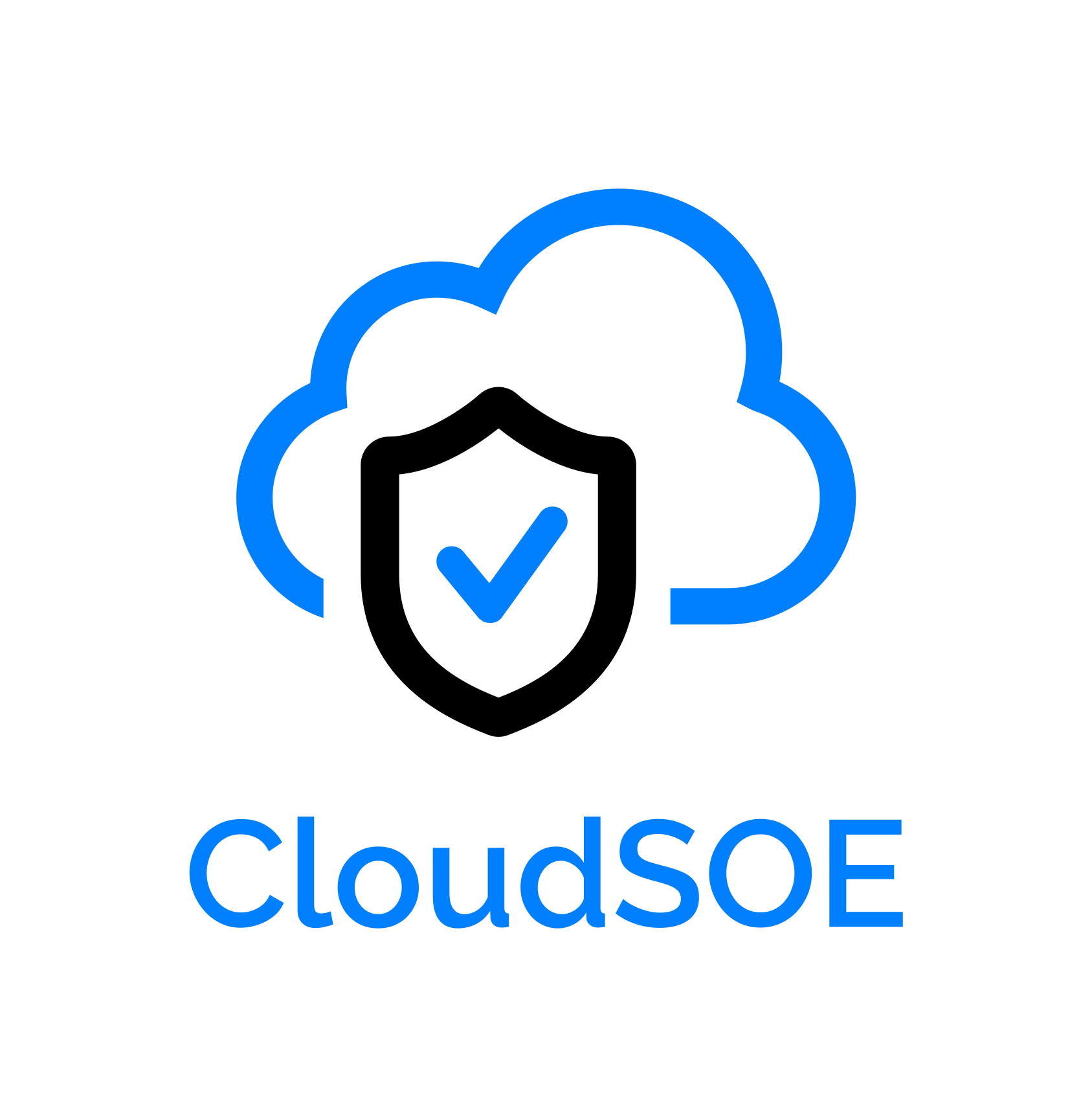 CloudSOE Logo with a cloud and shield with a tick