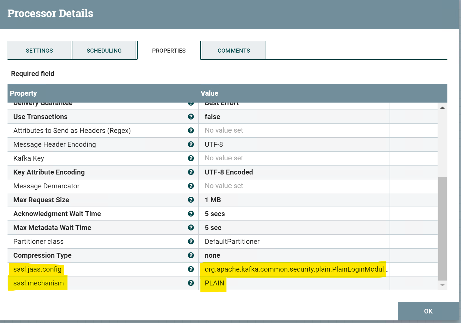 Processor SASL config image