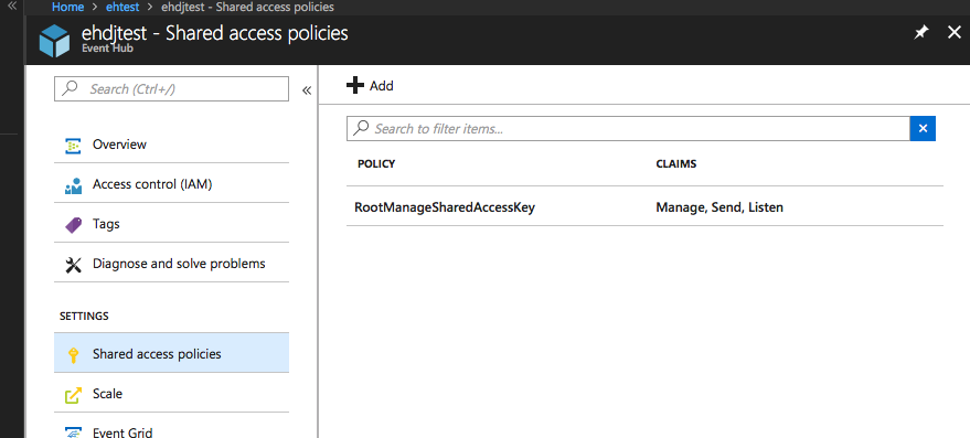 SAS policies in the Azure portal