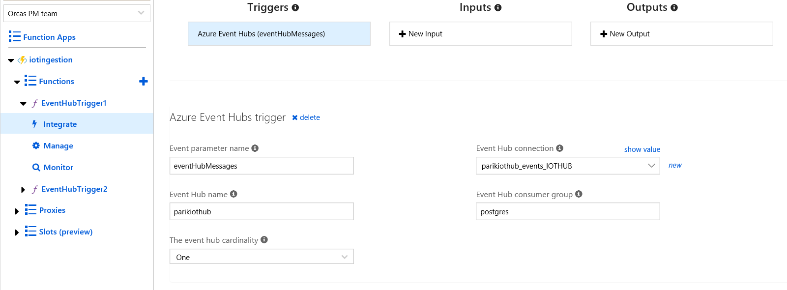 Configure Connection IoT Hub in Azure function