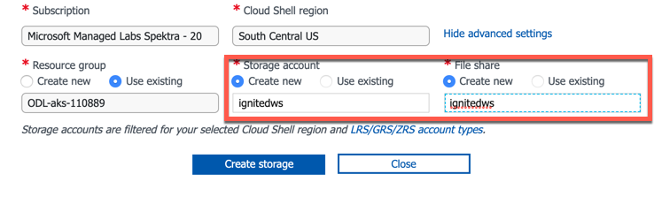 Azure Cloud Shell Create Storage Account