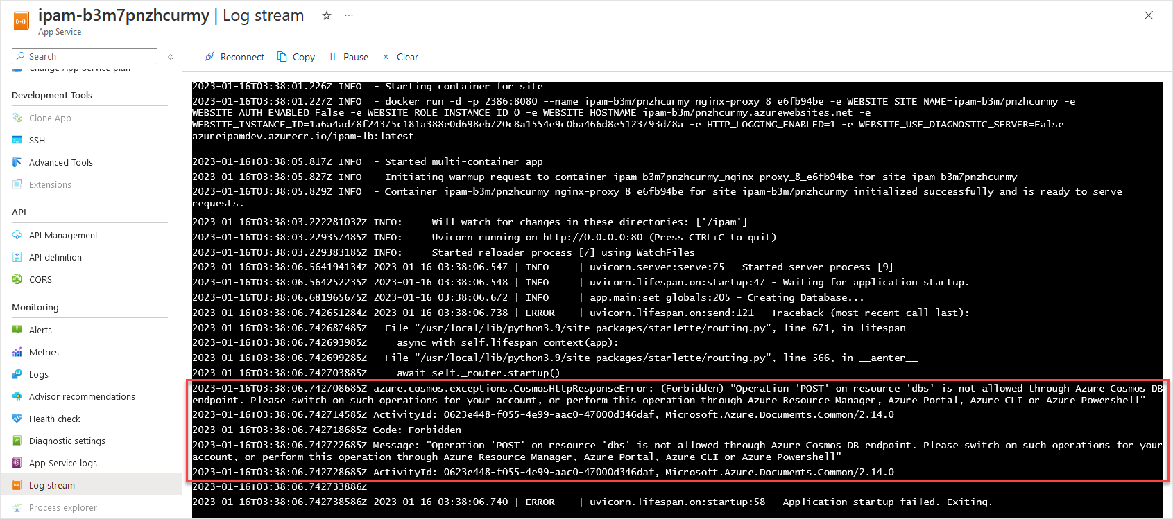 Cosmos DB Not Allowed Though Endpoint