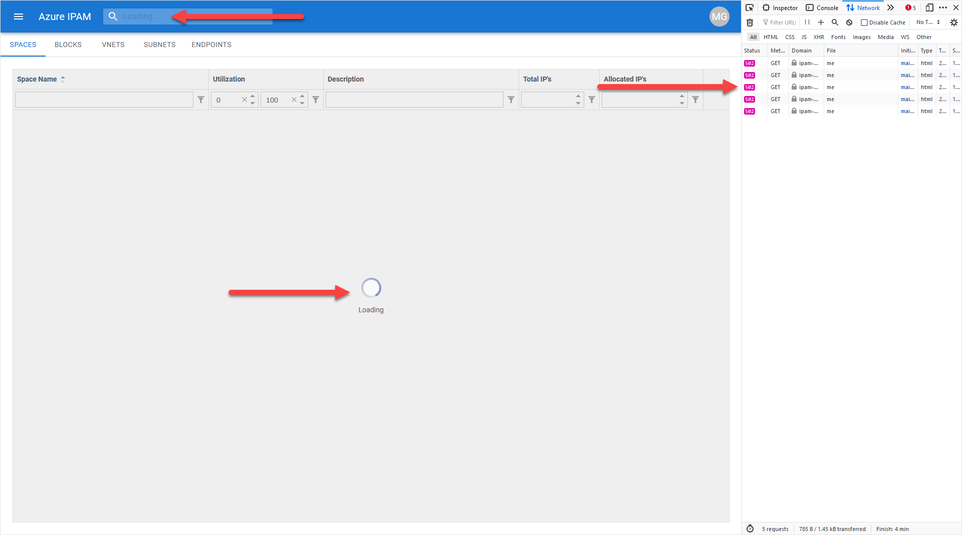 Data Fails To Load & HTTP 502 Responses