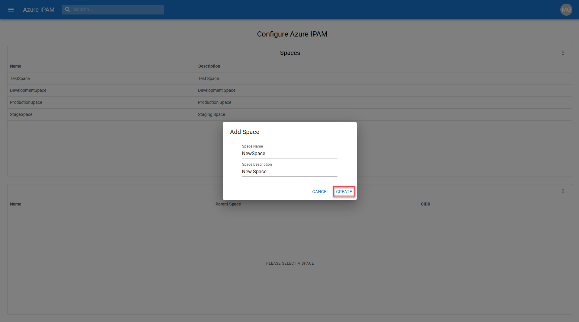 IPAM Add Space Details