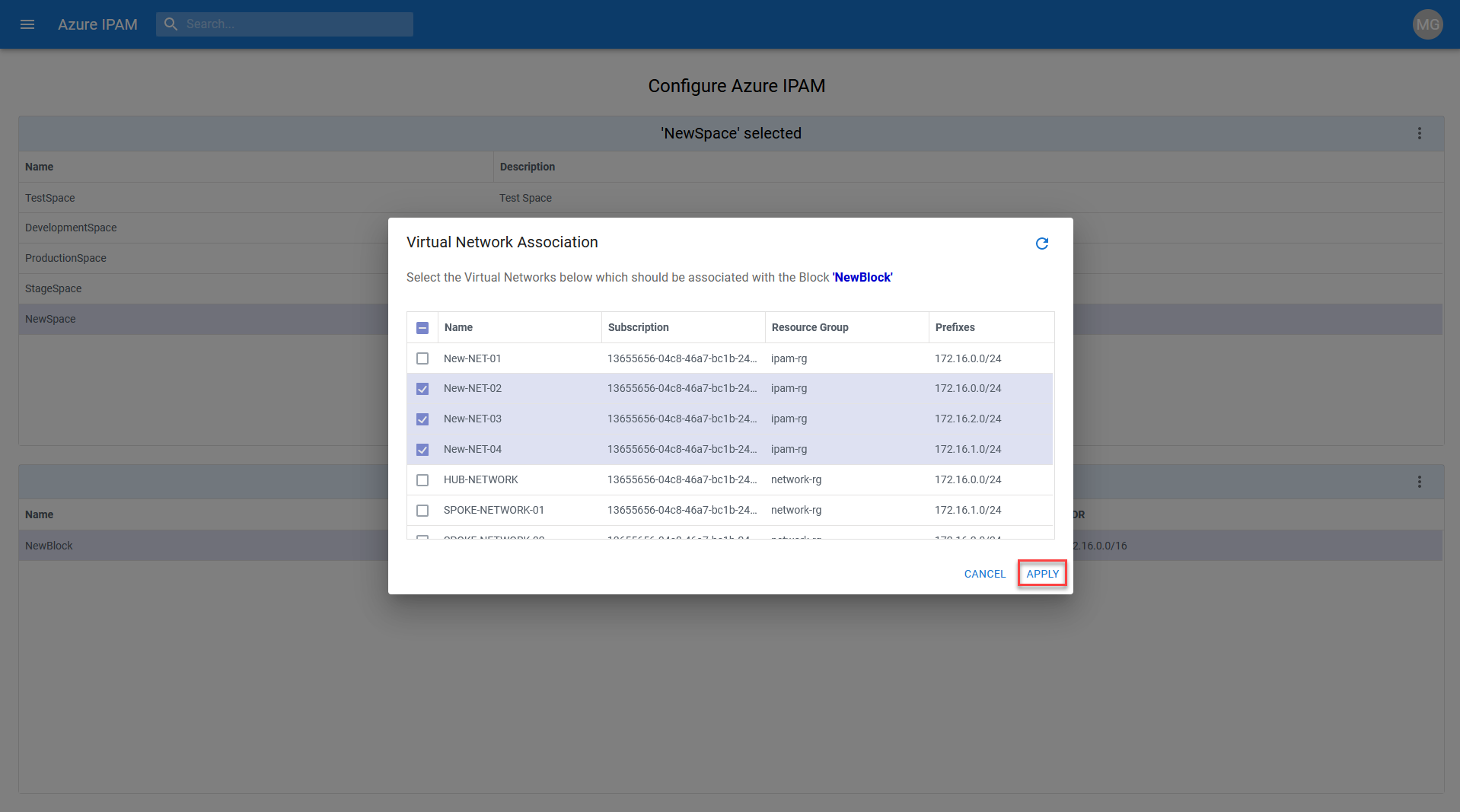 IPAM Associate vNETs Details