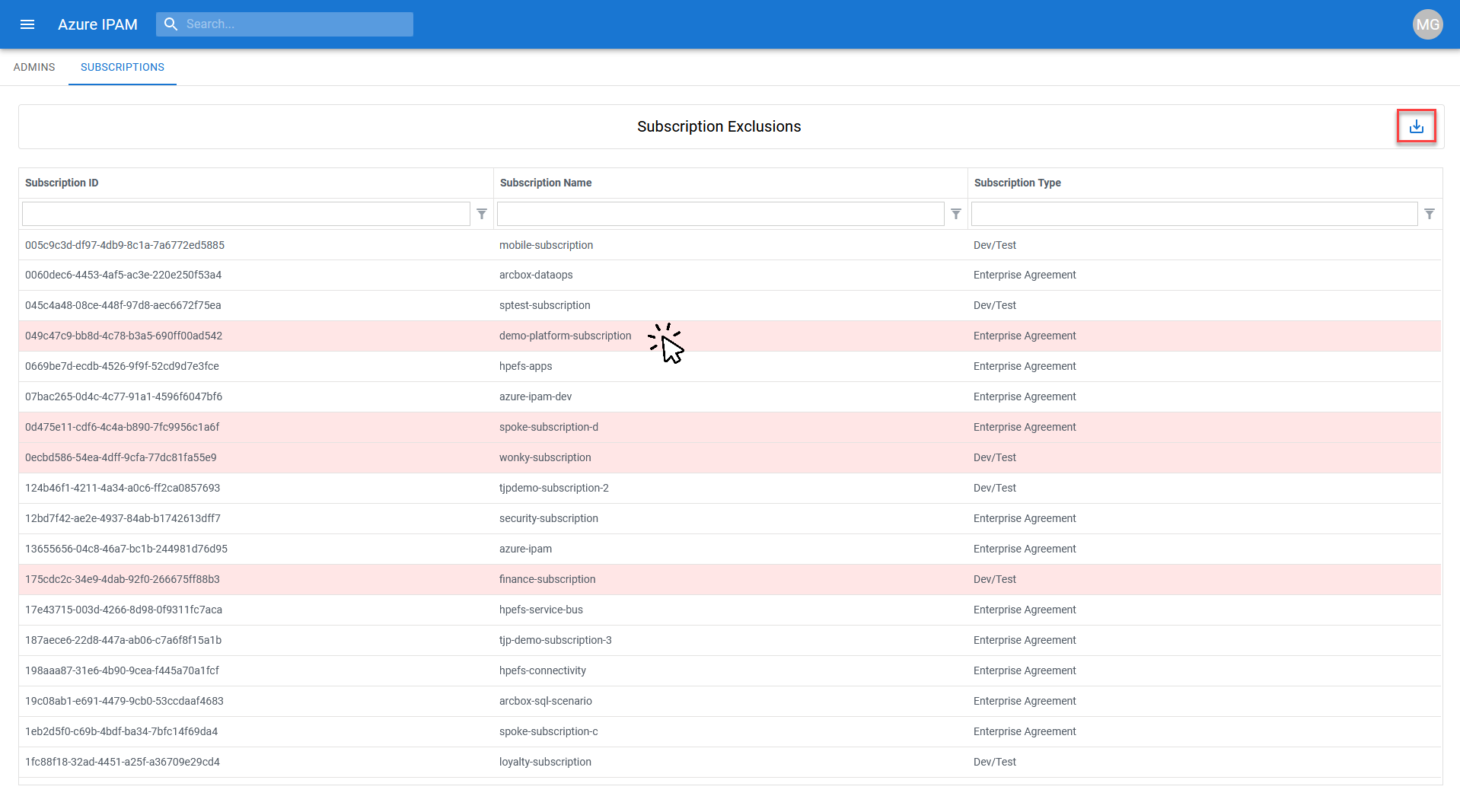 IPAM Admin Subscriptions Config