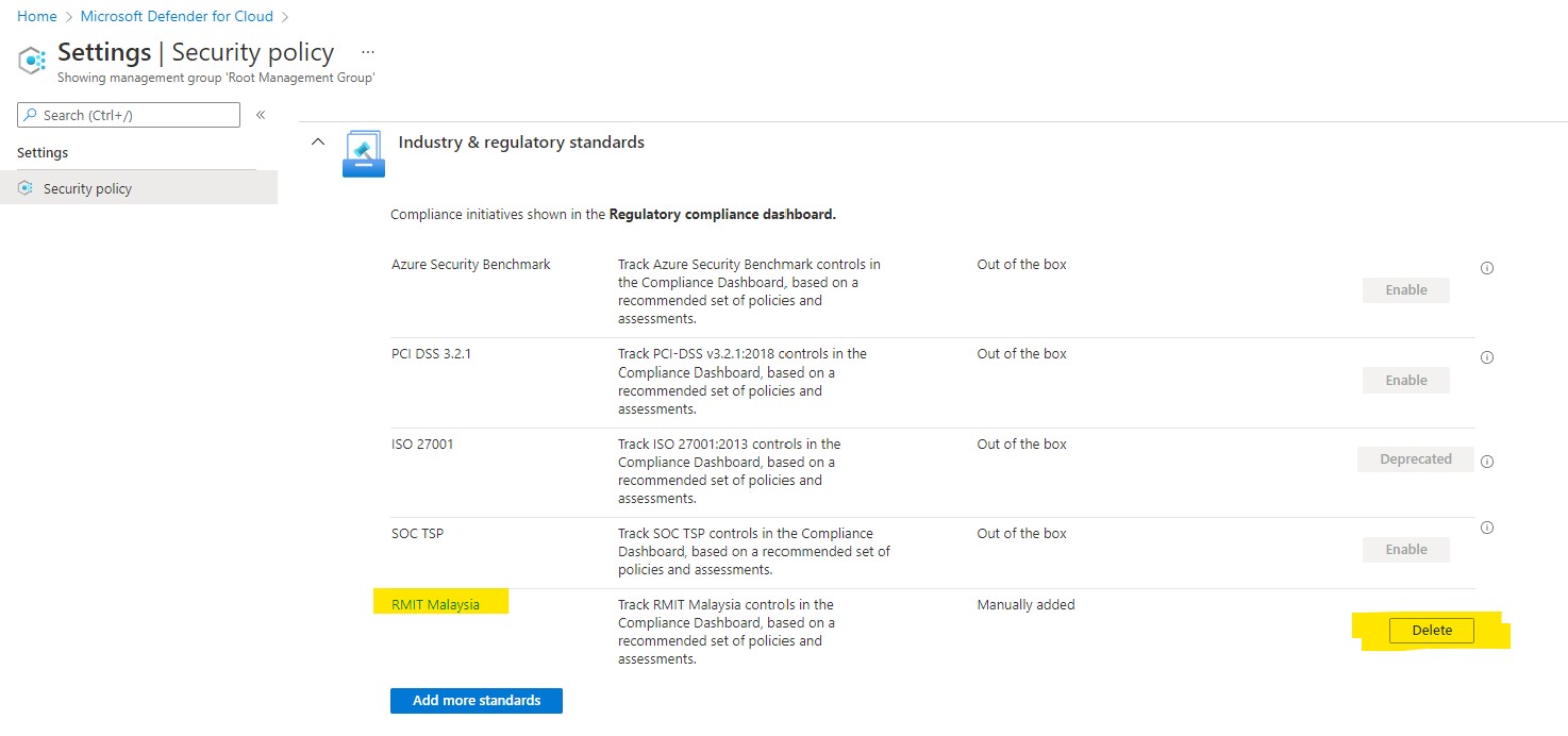 Remove regulatory compliance standards