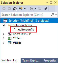 EditorConfig file in solution explorer.