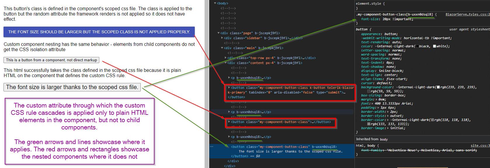 CSS Isolation feature behavior with nested components and plain HTML explained