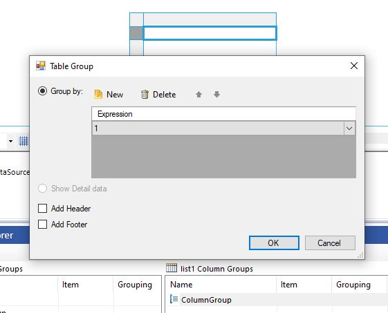 Configure the static Table Group of the List in the Standalone Report Designer.