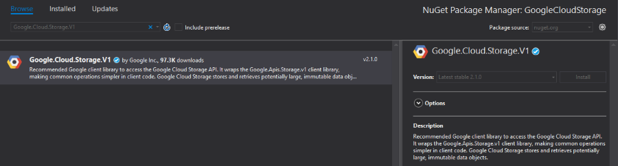 Google Cloud Storage Nuget