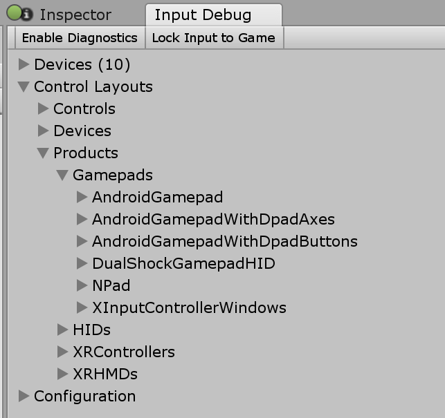 Input Debugger Layouts View