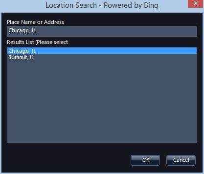 Screen shot of location search
