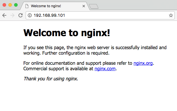 nginx in Chrome at 192.168.99.100