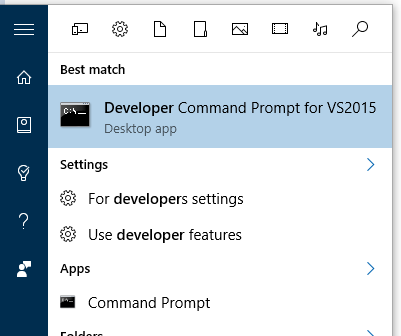 Running the developer command prompt