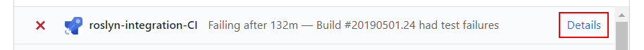 GitHub Checks Show Unsuccessful Rosyln-Integration-CI Run