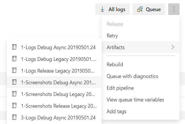 Azure DevOps Artifacts Dropdown