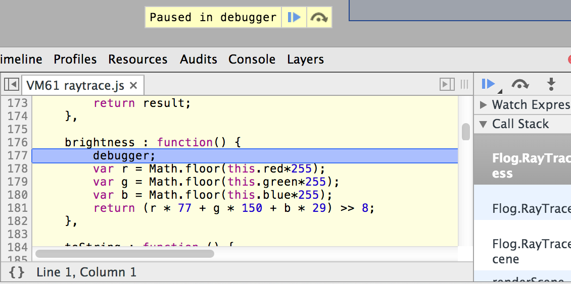 Example of using debugger command