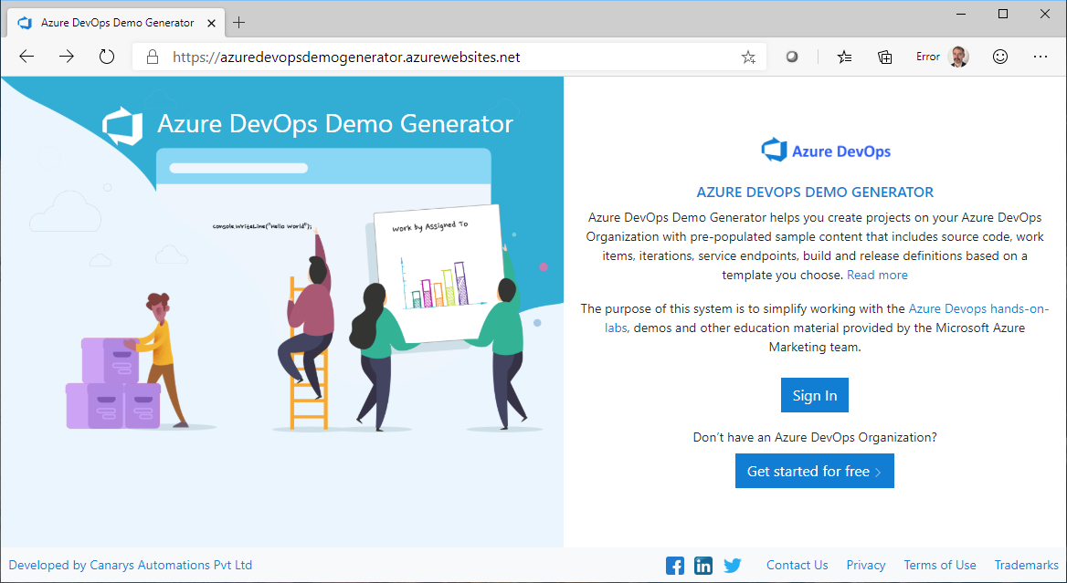 Azure DevOps Generator Home Page