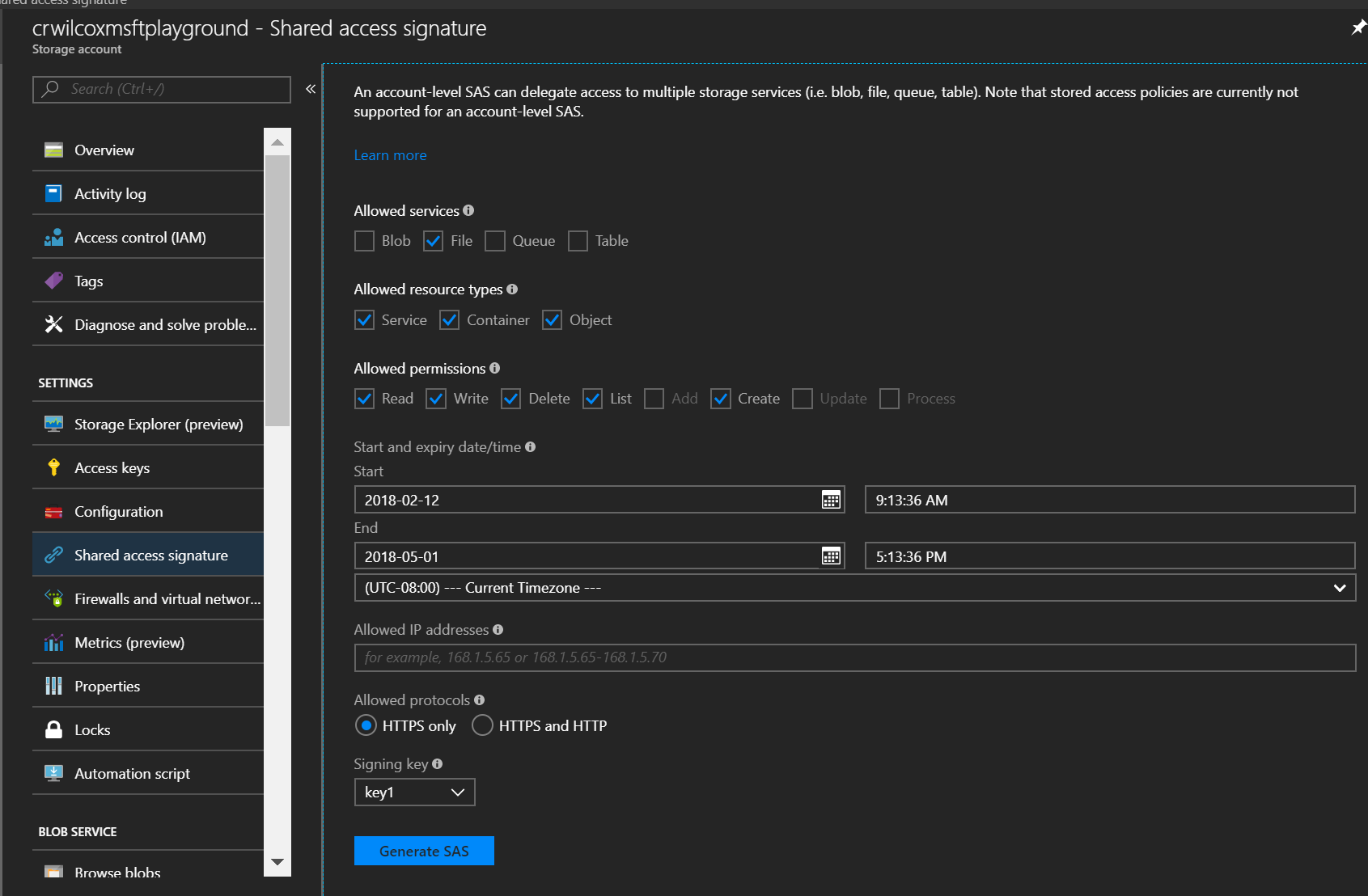 Creating a SAS Token