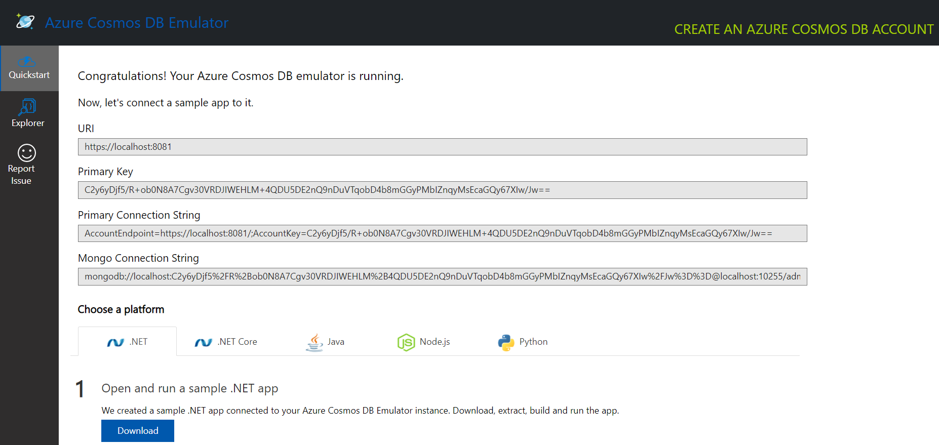 Cosmos DB emulator