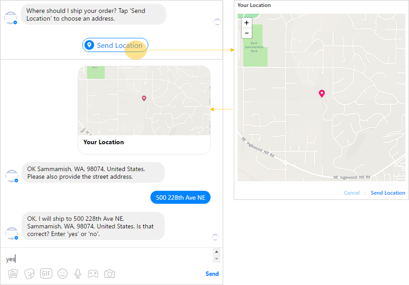 Messenger Location Dialog