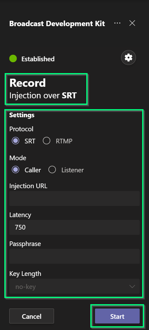 Call details view injection start setings