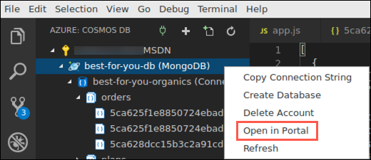 Open in Portal is highlighted in the best-for-you-db content menu.