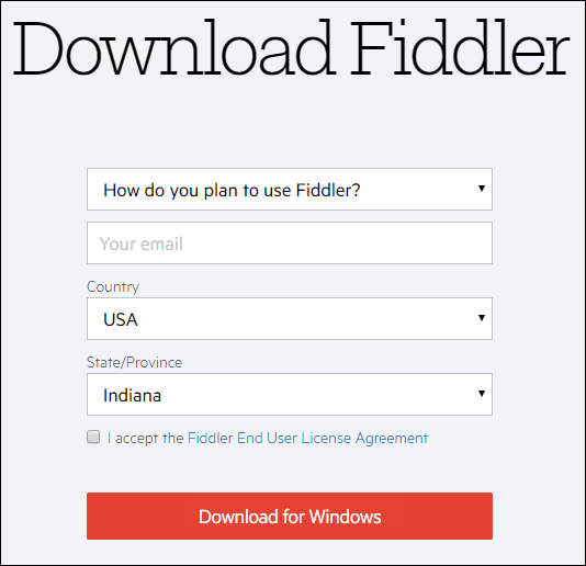 Screenshot of the Download Fiddler form.