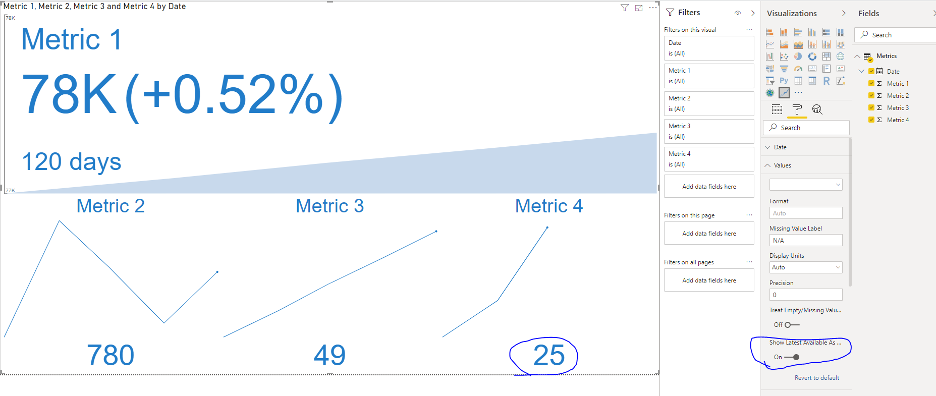 show latest available value for metrics