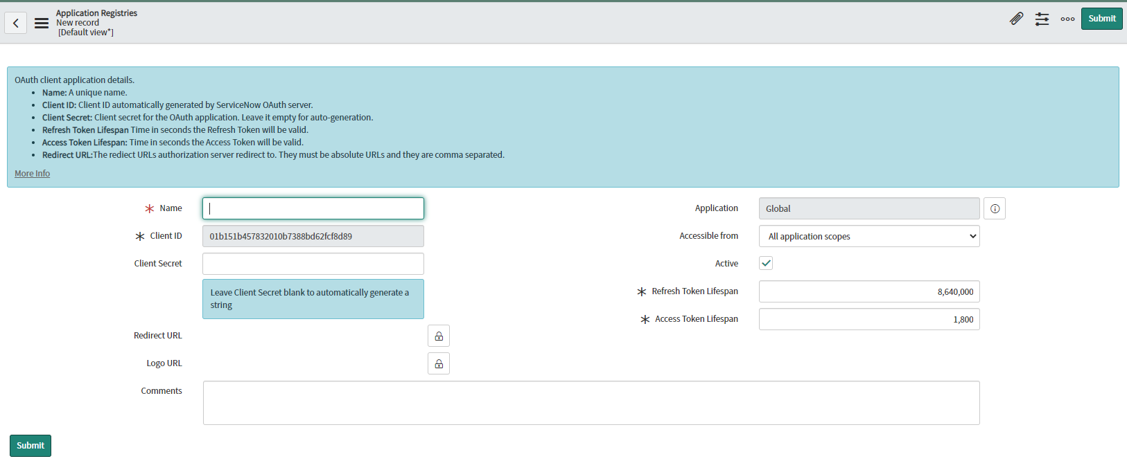 Application Registry interface