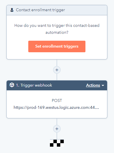 Example of a contact workflow with trigger filters needing to be set