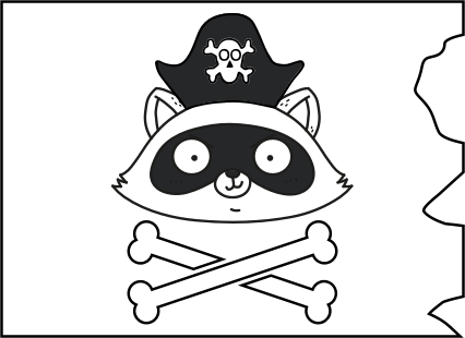 A pirate flag with a racoon head and crossbones