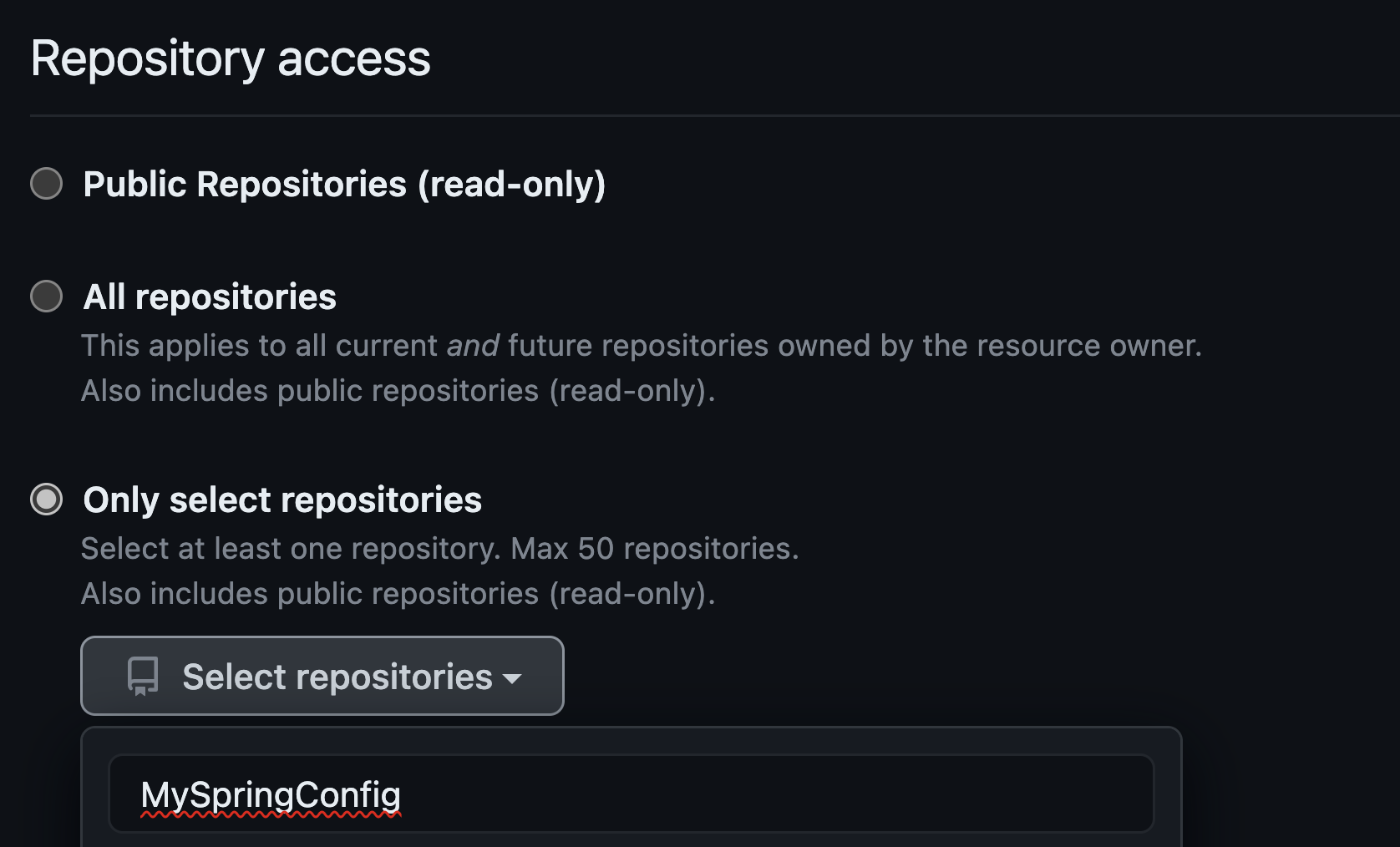 GitHub private config repository selection