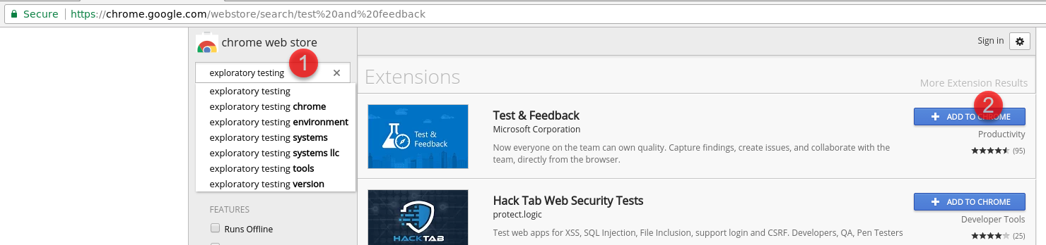 Adding the Exploratory Test Extenions to Chrome