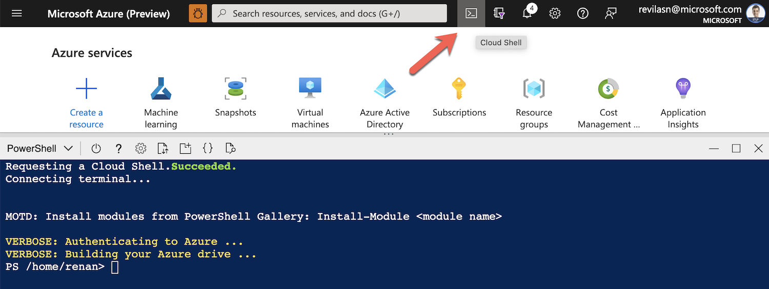 Open Azure cloud shell