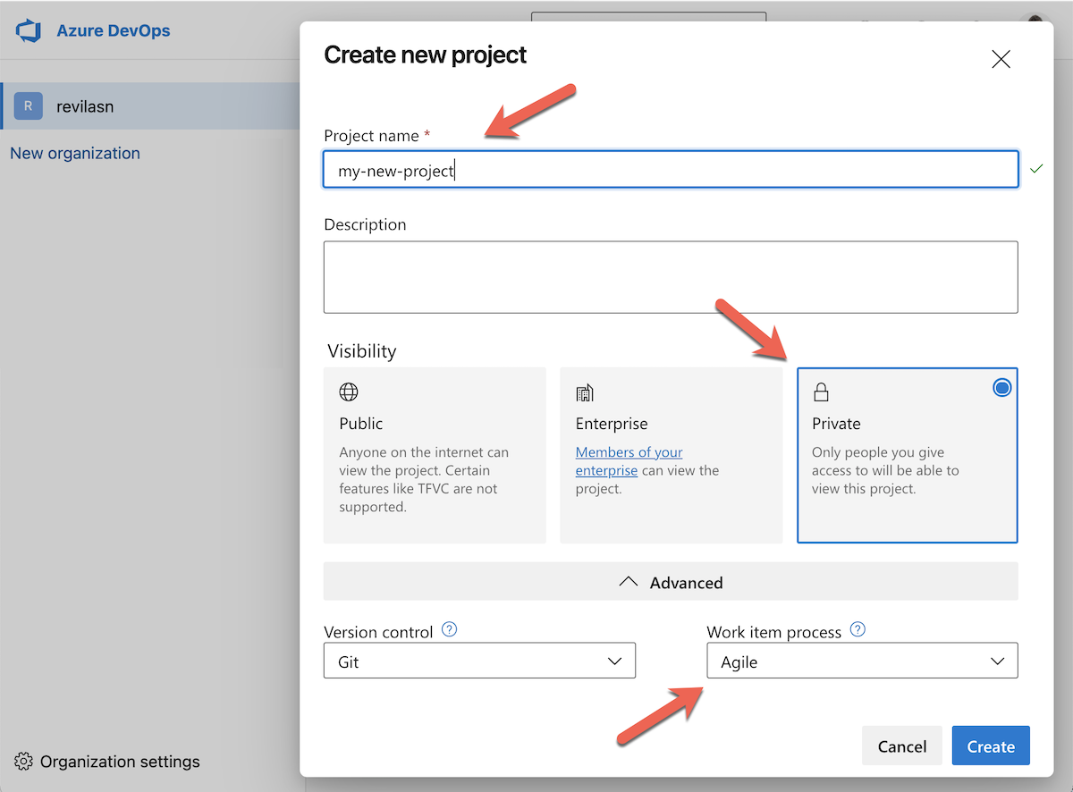 New Azure DevOps project