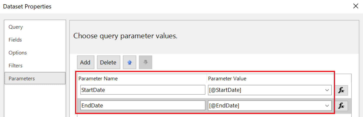 Start and End Parameters