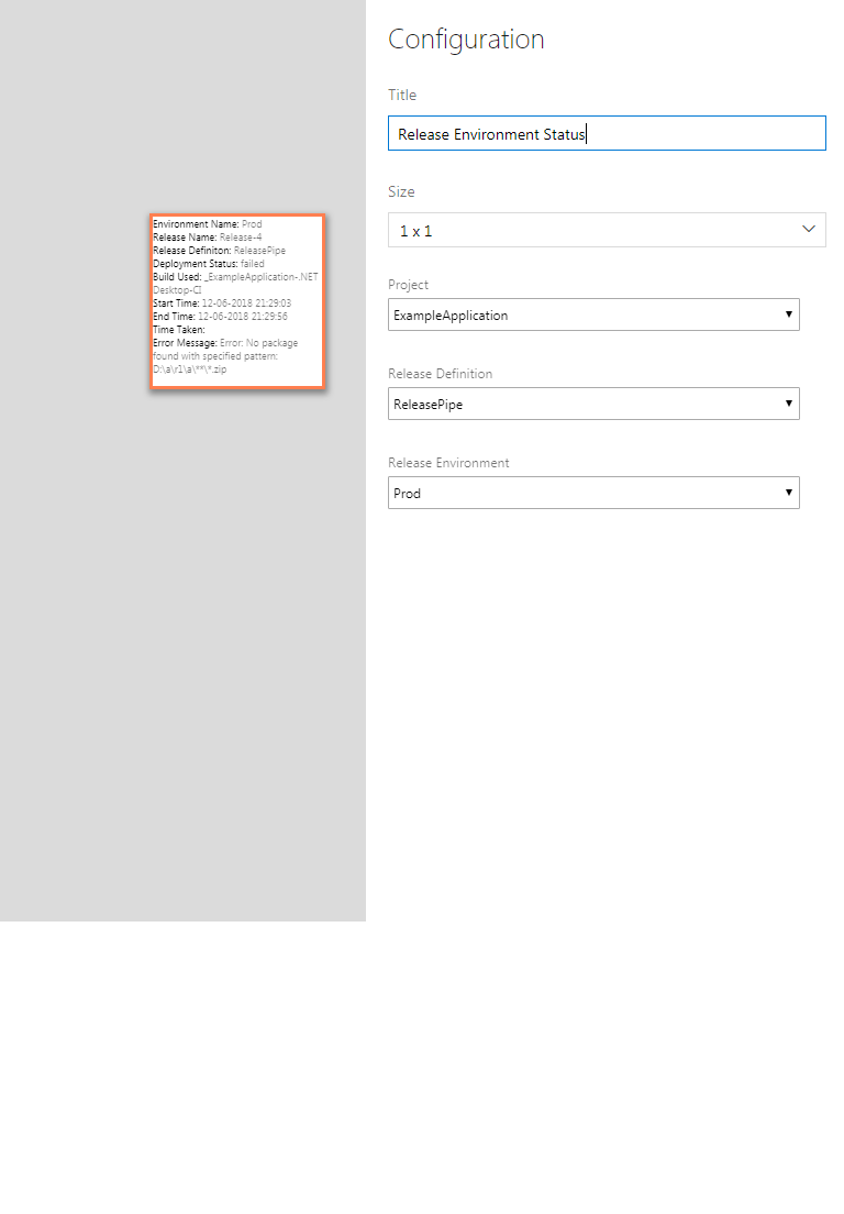 Illustration of release environment widget, with dashboard and configuration view.