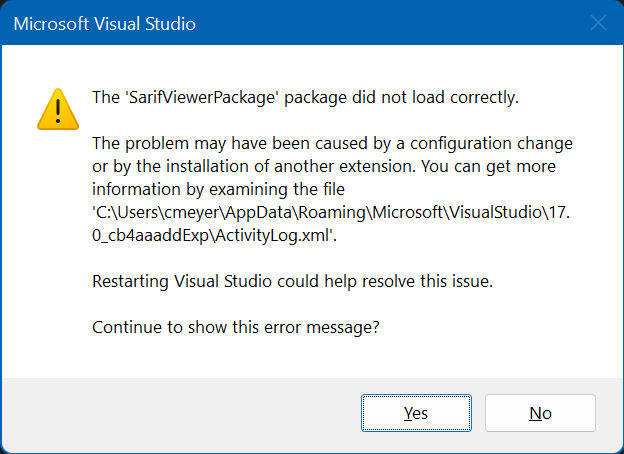 Extension package load error