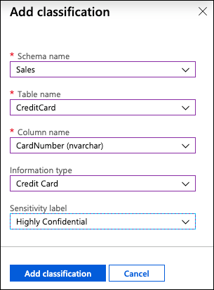 The values specified above are entered into the Add classification dialog.