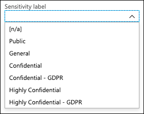 The list of built-in Sensitivity labels is displayed.