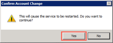 The Yes button is highlighted in the Confirm Account Change dialog.