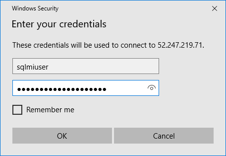 The credentials specified above are entered into the Enter your credentials dialog.